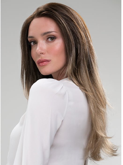 Zara Lite by JON REANU in S8-18/26RO FAWN |  Cascading Ombre Shade | Rich Dark Brown Roots blend with Honey and Platinum Blonde Hues at the Tips