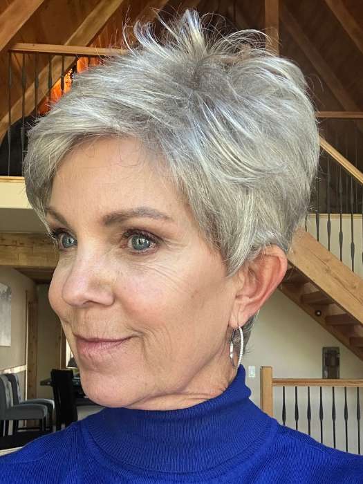 Susan Sparks @an_affair_with_hair wearing TAB by ELLEN WILLE in color SILVER MIX | Pure Silver White and Pearl Platinum Blonde Blend