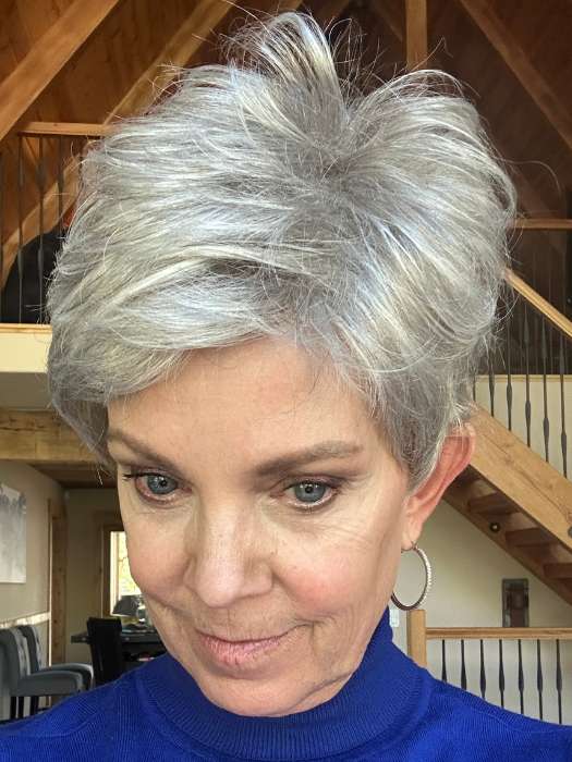Susan Sparks @an_affair_with_hair wearing TAB by ELLEN WILLE in color SILVER MIX | Pure Silver White and Pearl Platinum Blonde Blend